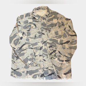 POL Distressed Camo Army Jacket Button Down